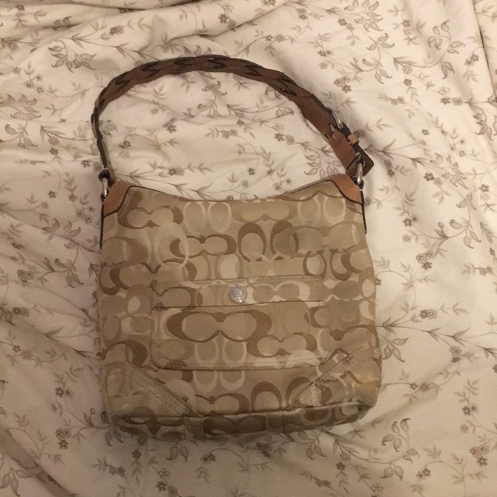 Coach Tan Beige Signature Canvas Shoulder Bag